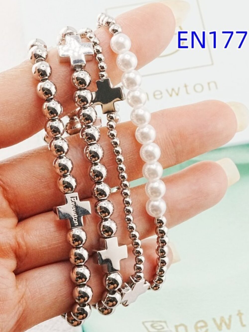 Enewton White Gold Cross Bracelet Set